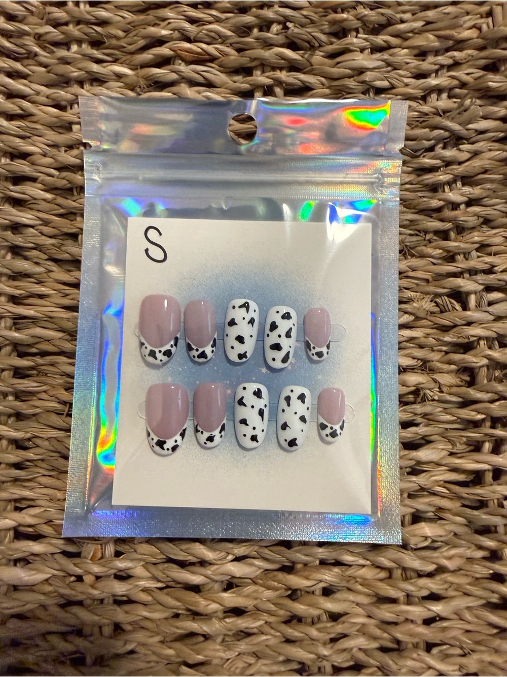 Cow Spot Accent Press-On Nails in Pink and White